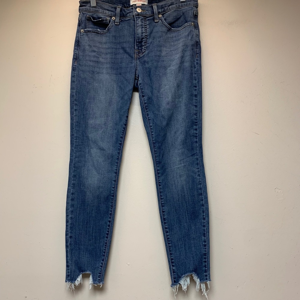Lucky Brand Skinny Jeans Womens 10/30 Blue Excellent Frayed Step Hem Stretch